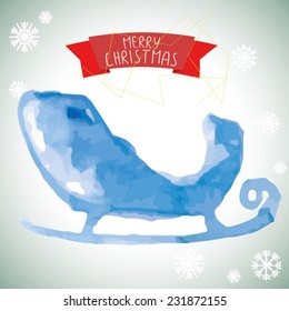 Vector watercolor Christmas greeting card with Santa's sleigh
