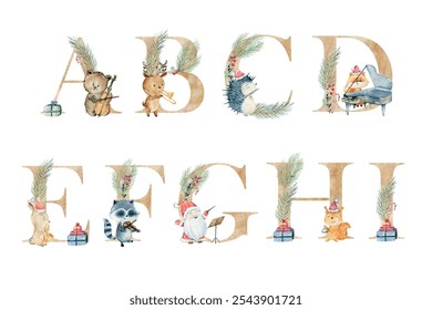 Vector watercolor christmas letters for invitation card, greeting card, birthday, logo, poster and other.