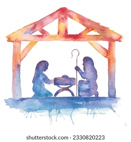 Vector watercolor of a Christmas Nativity with baby Jesus