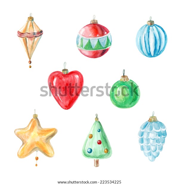 Vector Watercolor Christmas New Year Decorations Stock Vector (Royalty ...