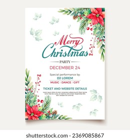 vector watercolor christmas party poster template