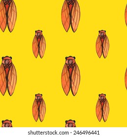 vector watercolor cicada seamless pattern.  It can be used for wallpaper, fabric design, textile design, cover, wrapping paper, banner, card, background 