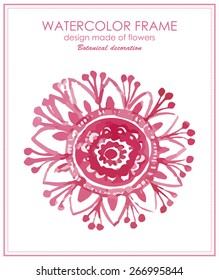 Diseño de círculo de acuarela vectorial hecho de flores. Decoración botánica, letras. Tarjeta floral con espacio de copia
