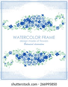 Diseño de círculo de acuarela vectorial hecho de flores. Decoración botánica, letras. Tarjeta floral con espacio de copia