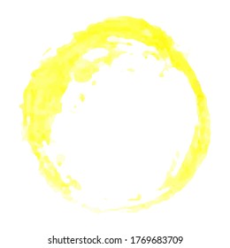 Vector watercolor circle, imprint of yellow on a white background, stock illustration for design and decoration, banner, template, postcard, card.