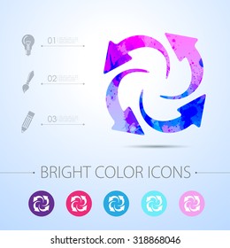 Vector watercolor circle round arrows for business, diagram with infographic elements 