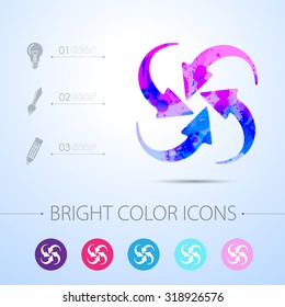 Vector watercolor circle round arrows for business, diagram with infographic elements 