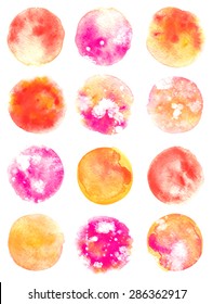 Vector watercolor circle splashes. Hand drawn planets template. Watercolor design elements