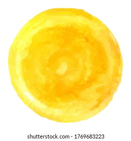 Vector watercolor circle of yellow color on a white background, imprint, stock illustration for design and decoration, banner, template, postcard, card.