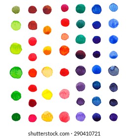 Vector watercolor circles background. Retro hand drawn circles ornament. Round shapes pattern. Round shapes. Painted ornament. Grunge colorful rounds shapes.
