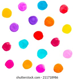 Vector watercolor circles seamless pattern. Retro hand drawn circle shapes background. Grunge colorful stain watercolors. Polka dot painted. 