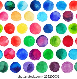 Color de agua vectorial gira sin fisuras (baldosas). Círculos dibujados a mano retro ornamento. Patrón de formas redondeadas. Formas redondeadas. Ornamento pintado. Formas redondeadas de color gruesas.