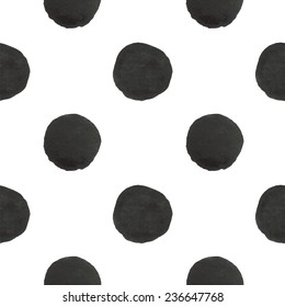 Vector watercolor circles seamless pattern (tiled). Retro hand drawn circles ornament. Round shapes pattern. Round shapes. Painted ornament. Grunge black rounds shapes.
