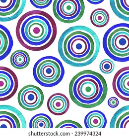 Vector watercolor circles seamless pattern. Retro circles ornament.