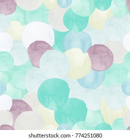 Vector watercolor circles seamless pattern (tiled). Retro hand drawn circles ornament. Round shapes pattern. Round shapes. Painted ornament. Grunge colorful rounds shapes.
