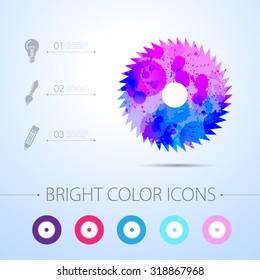 Vector watercolor circular saw icon with infographic elements 
