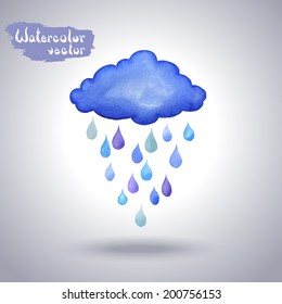 Vector watercolor cloud with rain drops