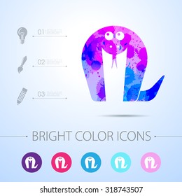 Vector watercolor cobra icon with infographic elements 