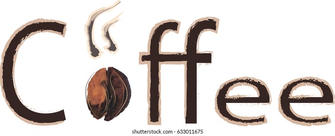  vector watercolor coffee beans. Emblem