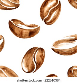 Vector watercolor coffee beans seamless pattern