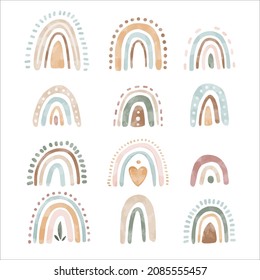 Vector Watercolor Collection Of Cute Boho Rainbows