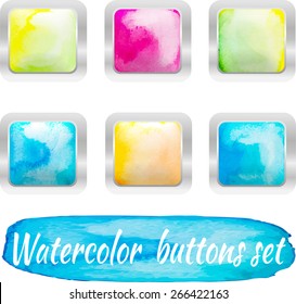 Vector watercolor colorful buttons.Watercolor texture. Watercolor metal buttons.