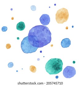 Vector watercolor colorful  dots pattern. Retro hand drawn circles ornament. Hand-drawn round shapes . Painted abstract splashes