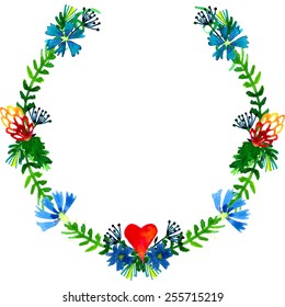 Vector watercolor colorful floral wreaths with summer flowers and central white copyspace for your text. Save the date. Wedding invitation template. Watercolor illustration.