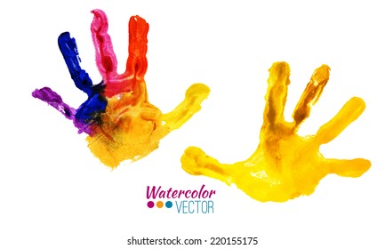 Vector watercolor colorful handprints 