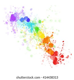 Vector Watercolor. The Colors Of The Rainbow, Colorful Vector Watercolor Splashes, Drops And Blot. Transparent Shades And Pure Colors. Watercolor Splatter. 
