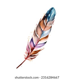 Vector Watercolor Colourful feather isolated on white background