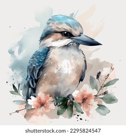 Vector acuarela color pájaro kookaburra clipart aislado en fondo blanco.