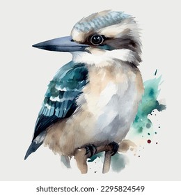 Vector acuarela color pájaro kookaburra clipart aislado en fondo blanco.