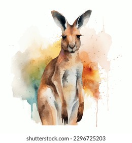 Vector watercolor colours kangaroo clipart isolated on white background.