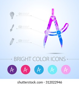 Vector watercolor compasses icon with infographic elements 