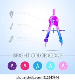 Vector watercolor compasses icon with infographic elements 