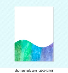 Vector watercolor corporate identity element template for letterhead and folder in blue and green nautical eco theme