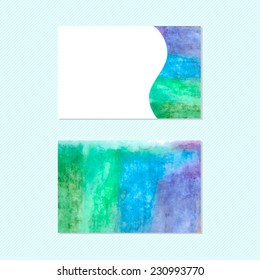 Vector watercolor corporate identity element template for two side business card and banner in blue and green nautical eco theme in wave shape