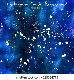 vector watercolor cosmic grunge background indigo blue with white splashes