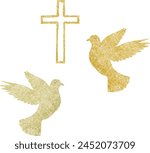 Vector watercolor, cross, golden pigeons. Baptism. Greeting cards, invitation, wedding card and save the date, celebration, anniversary, birthday, party, event, holiday and print.