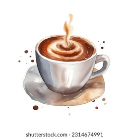 Vector watercolor cup of coffee, latte cappuccino espresso, isolated on white background. Vector illustration hand drawn