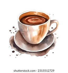 Vector watercolor cup of coffee, latte cappuccino espresso, isolated on white background. Vector illustration hand drawn