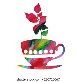 vector watercolor cup with plant