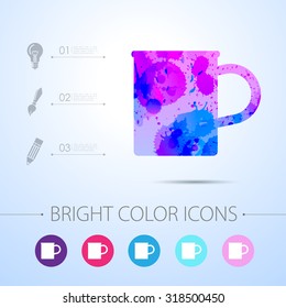 Vector watercolor cup for tea or coffee icon with infographic elements 