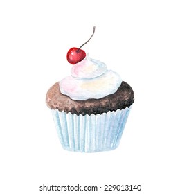 vector watercolor cupcake. It can be used for card, postcard,  birthday card, menu.