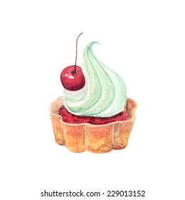 vector watercolor cupcake. It can be used for card, postcard,  birthday card, menu.