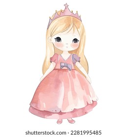 Vector Watercolor Cute Princess Illustration