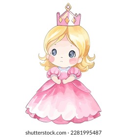 Vector Watercolor Cute Princess Illustration