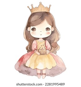 Vector Watercolor Cute Princess Illustration