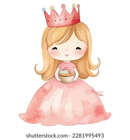 Vector Watercolor Cute Princess Illustration